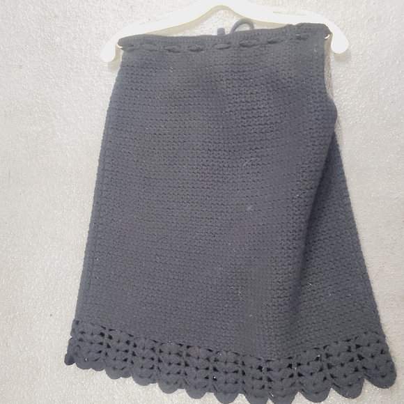 EUC DKNY black lambs wool tie waist KNIT skirt w/scalloped hem size S - Picture 3 of 10